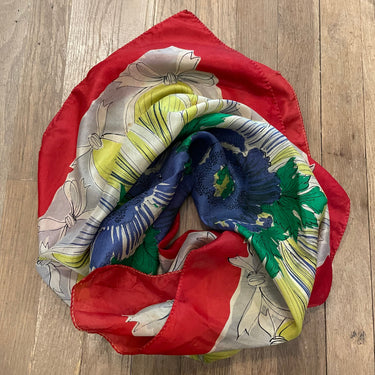1950s Red Novelty Print Silk Scarf Scarves Bloomers and Frocks
